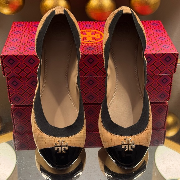 Tory Burch Shoes - Tory Burch Natural/Black Cork/Patent Ballet Flats